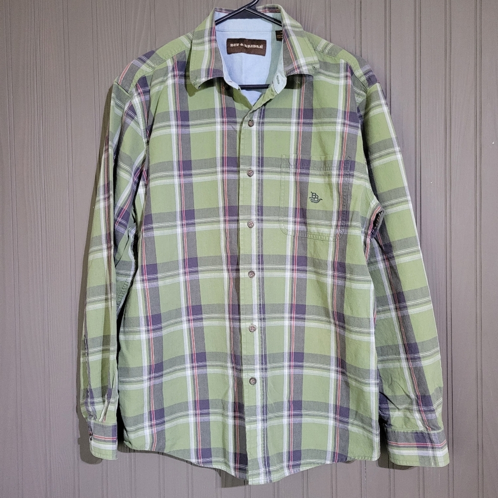 Bit & Brindle Flannel Button Down Plaid Green Men's Size Medium